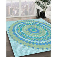 Patterned Aquamarine Green Rug, pat1899lblu