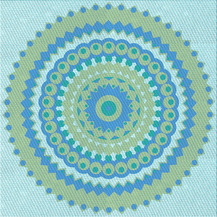 Round Patterned Aquamarine Green Rug, pat1899lblu