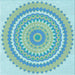 Round Machine Washable Transitional Aquamarine Green Rug, wshpat1899lblu