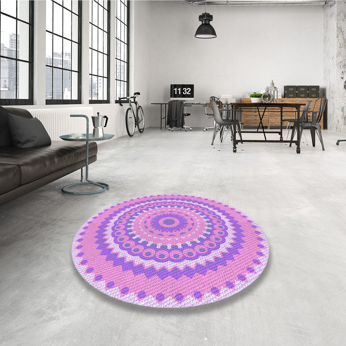 Round Patterned Blossom Pink Rug in a Office, pat1899pur