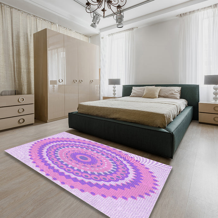 Round Machine Washable Transitional Blossom Pink Rug in a Office, wshpat1899pur