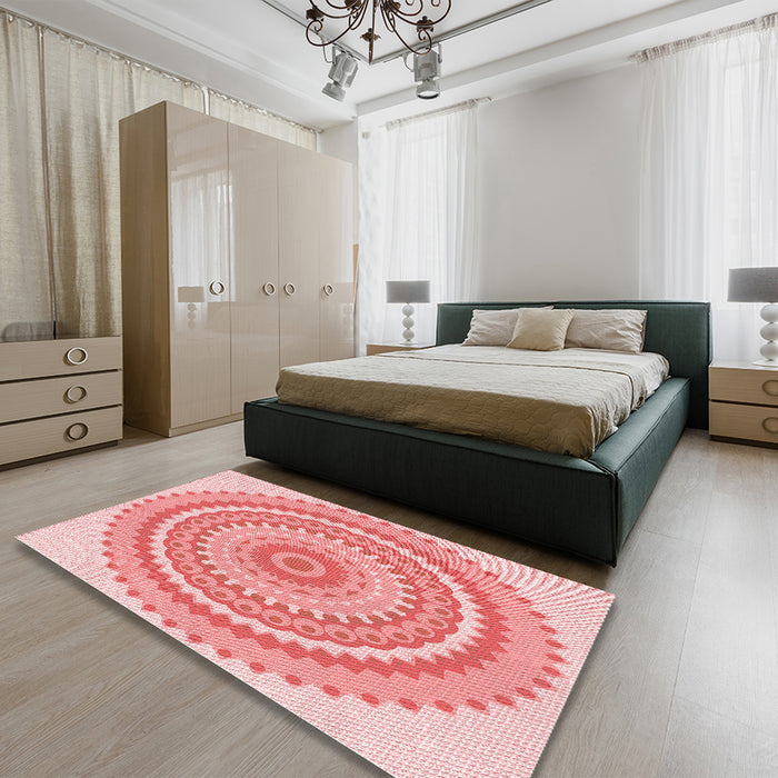 Round Machine Washable Transitional Pink Rug in a Office, wshpat1899rd