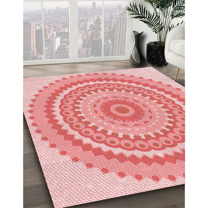 Patterned Baby Pink Rug in Family Room, pat1899rd