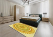 Round Machine Washable Transitional Bold Yellow Rug in a Office, wshpat1899yw