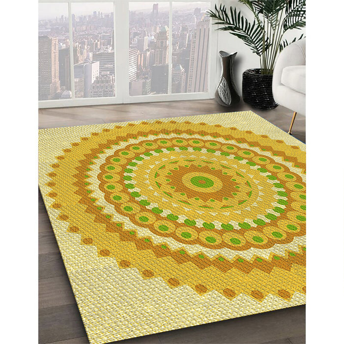 Patterned Bold Yellow Rug in Family Room, pat1899yw