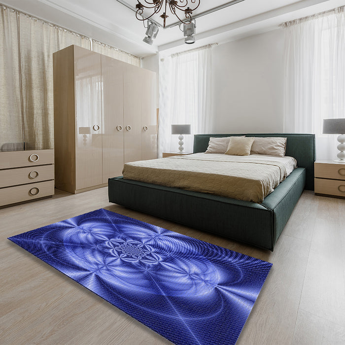 Patterned Cobalt Blue Rug in a Bedroom, pat190blu