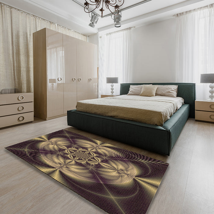 Patterned Burgundy Brown Rug in a Bedroom, pat190brn