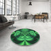 Round Patterned Deep Teal Green Rug in a Office, pat190grn