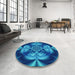 Round Patterned Blueberry Blue Rug in a Office, pat190lblu