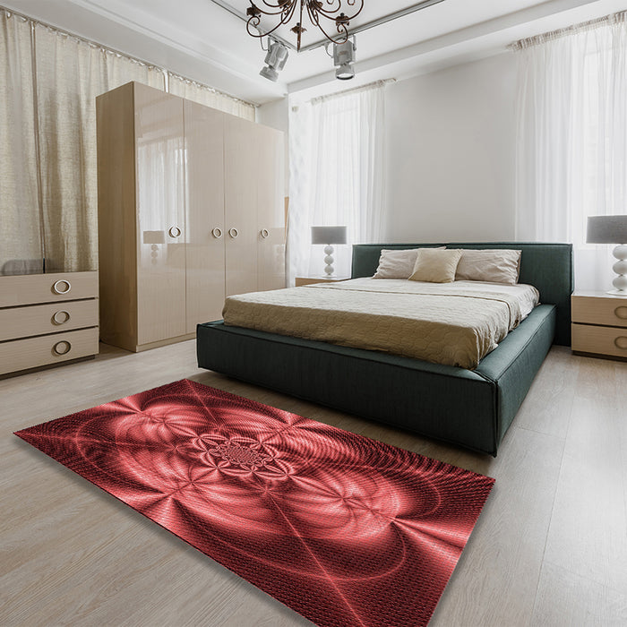 Patterned Crimson Red Rug in a Bedroom, pat190rd
