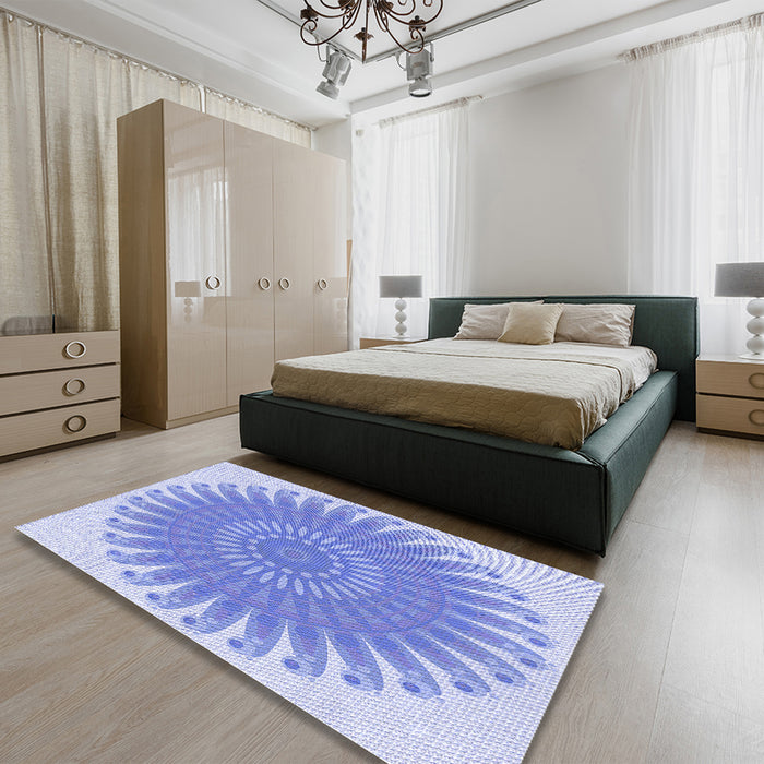 Patterned Light Slate Blue Rug in a Bedroom, pat1900blu