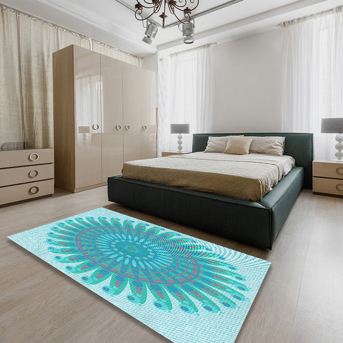 Patterned Macaw Blue Green Rug in a Bedroom, pat1900lblu