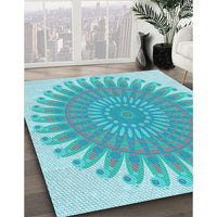 Patterned Macaw Blue Green Rug, pat1900lblu