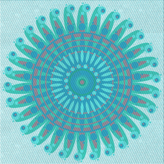 Round Machine Washable Transitional Macaw Blue Green Rug, wshpat1900lblu