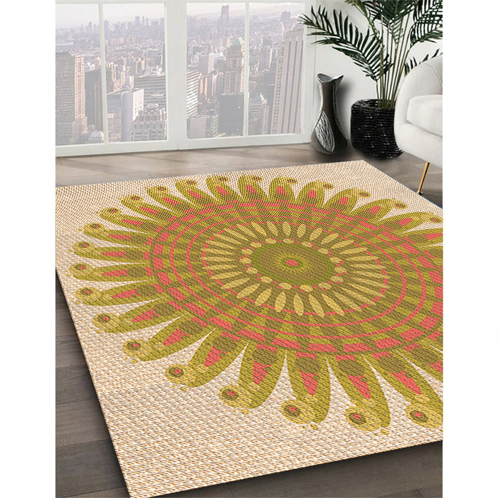 Patterned Yellow Rug in Family Room, pat1900org