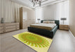 Round Machine Washable Transitional Bold Yellow Rug in a Office, wshpat1900yw