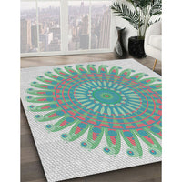 Patterned Grayish Turquoise Green Novelty Rug, pat1900