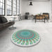 Round Patterned Grayish Turquoise Green Novelty Rug in a Office, pat1900