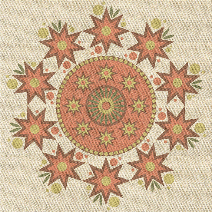 Round Patterned Khaki Gold Rug, pat1901brn