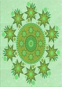 Machine Washable Transitional Light Green Rug, wshpat1901grn