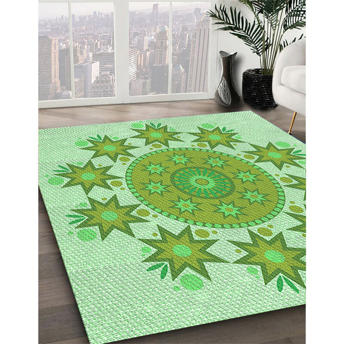 Patterned Light Green Rug in Family Room, pat1901grn