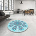 Round Patterned Koi Blue Rug in a Office, pat1901lblu