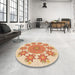 Round Patterned Khaki Gold Rug in a Office, pat1901org