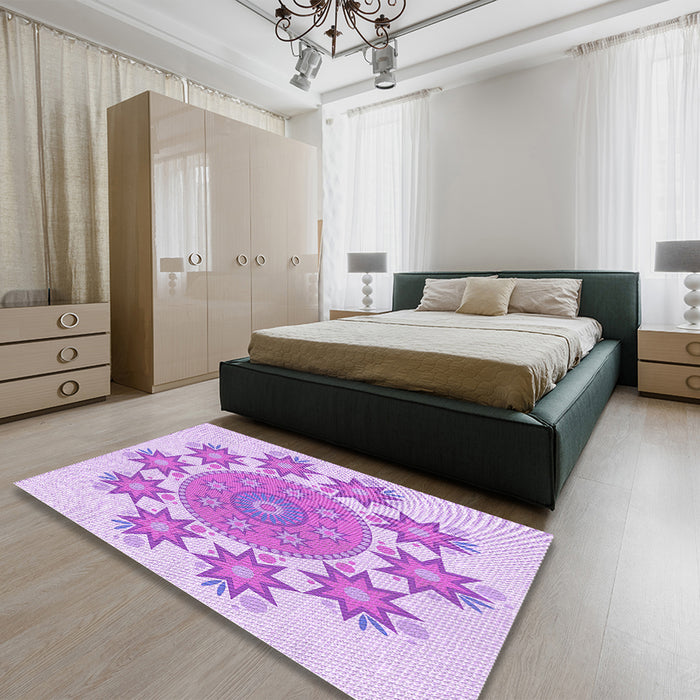 Round Machine Washable Transitional Blossom Pink Rug in a Office, wshpat1901pur