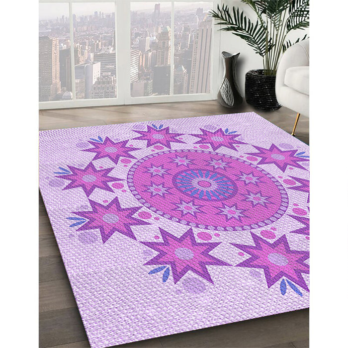 Machine Washable Transitional Blossom Pink Rug in a Family Room, wshpat1901pur
