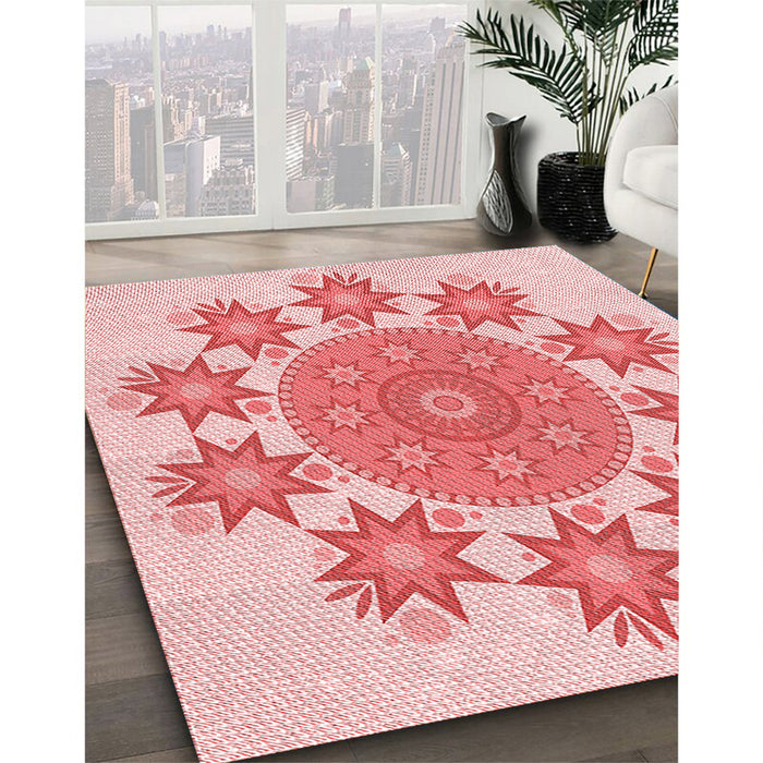 Machine Washable Transitional Pink Rug in a Family Room, wshpat1901rd