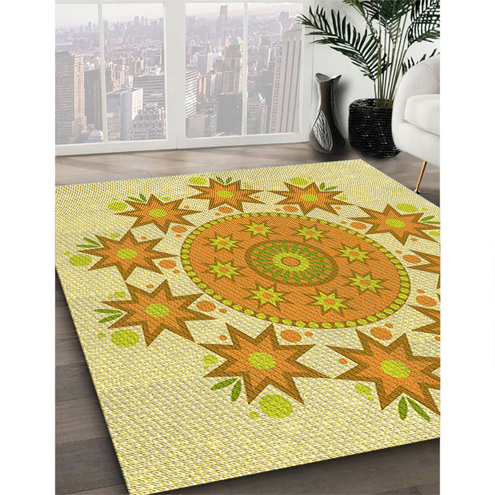 Patterned Orange Rug in Family Room, pat1901yw
