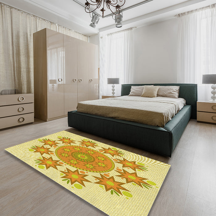 Patterned Orange Rug in a Bedroom, pat1901yw