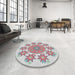 Round Machine Washable Transitional Tulip Pink Rug in a Office, wshpat1901