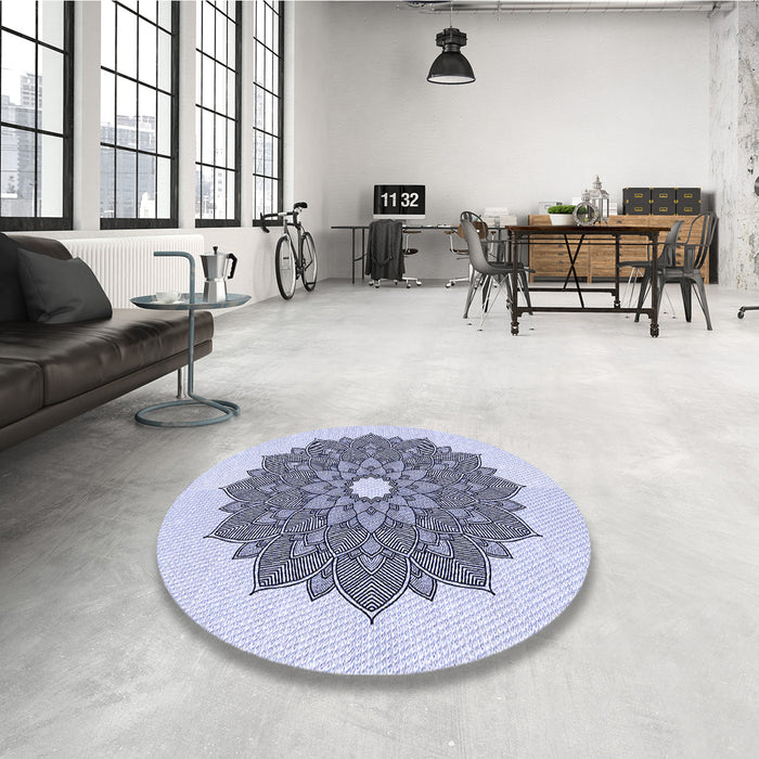 Round Patterned Lavender Blue Rug in a Office, pat1902blu