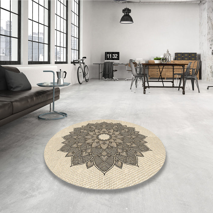 Round Patterned Wheat Beige Rug in a Office, pat1902brn