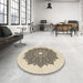 Round Patterned Wheat Beige Rug in a Office, pat1902brn