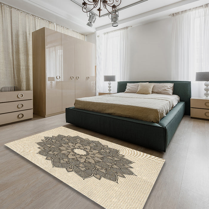 Patterned Wheat Beige Rug in a Bedroom, pat1902brn