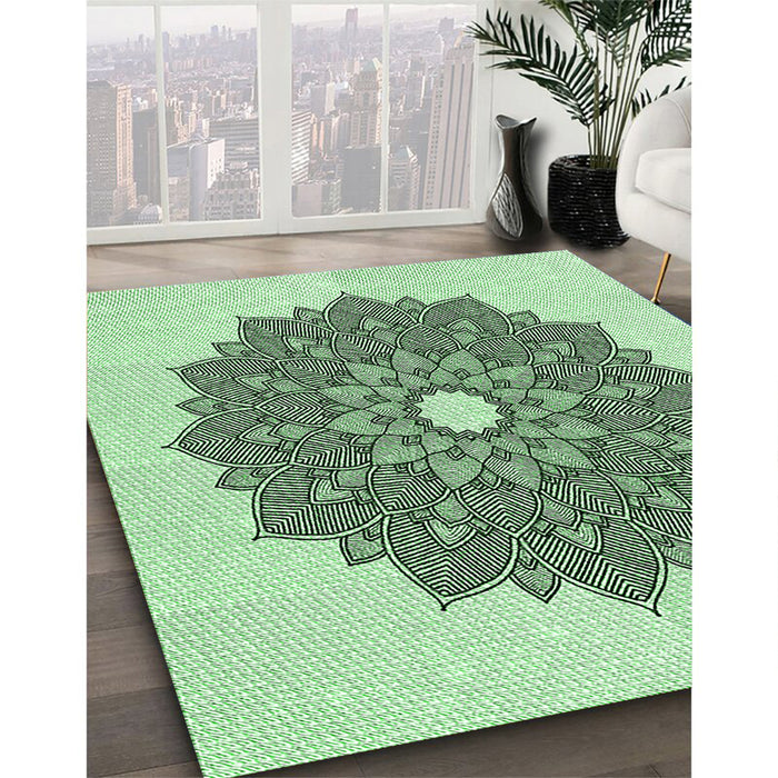 Patterned Mint Green Rug in Family Room, pat1902grn