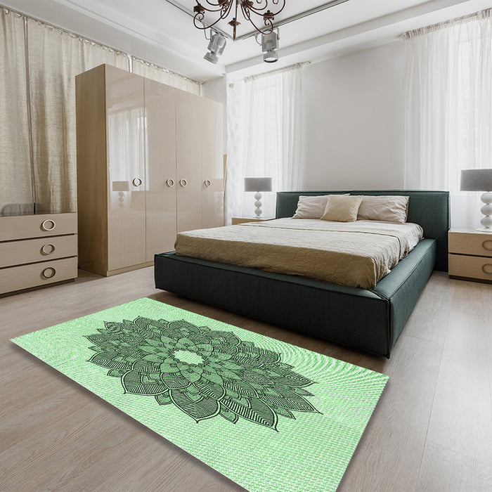Patterned Mint Green Rug in a Bedroom, pat1902grn