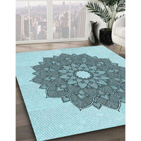 Patterned Deep-Sea Green Rug, pat1902lblu