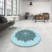 Round Patterned Deep-Sea Green Rug in a Office, pat1902lblu