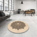 Round Patterned Dark Gold Brown Rug in a Office, pat1902org