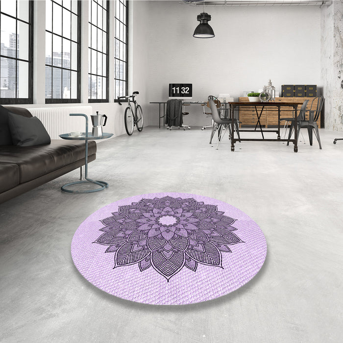 Round Patterned Purple Flower Purple Rug in a Office, pat1902pur