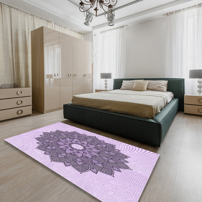 Round Machine Washable Transitional Purple Flower Purple Rug in a Office, wshpat1902pur