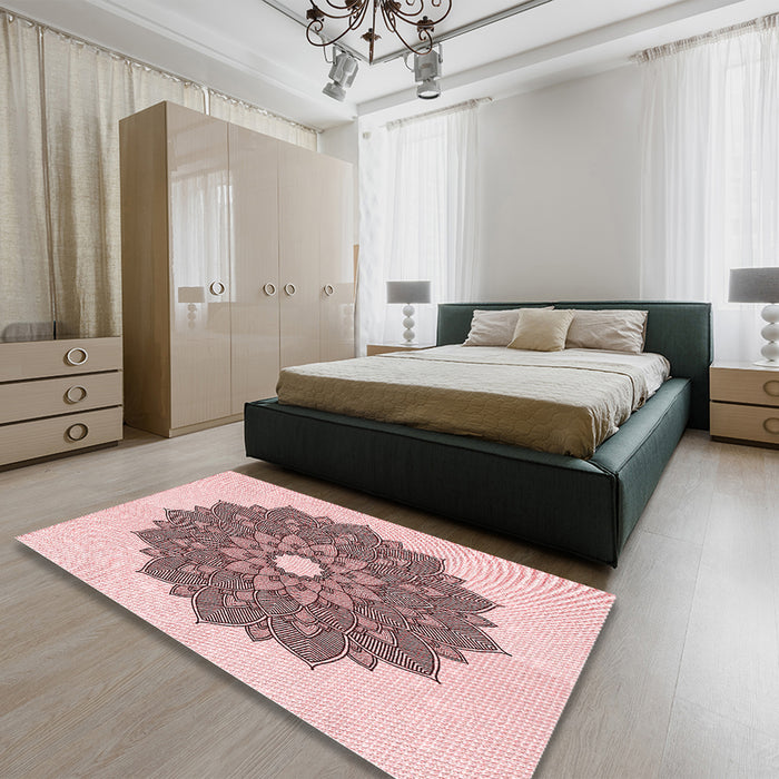 Round Machine Washable Transitional Light Rose Pink Rug in a Office, wshpat1902rd