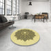 Round Patterned Mustard Yellow Rug in a Office, pat1902yw