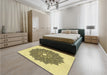 Round Machine Washable Transitional Mustard Yellow Rug in a Office, wshpat1902yw