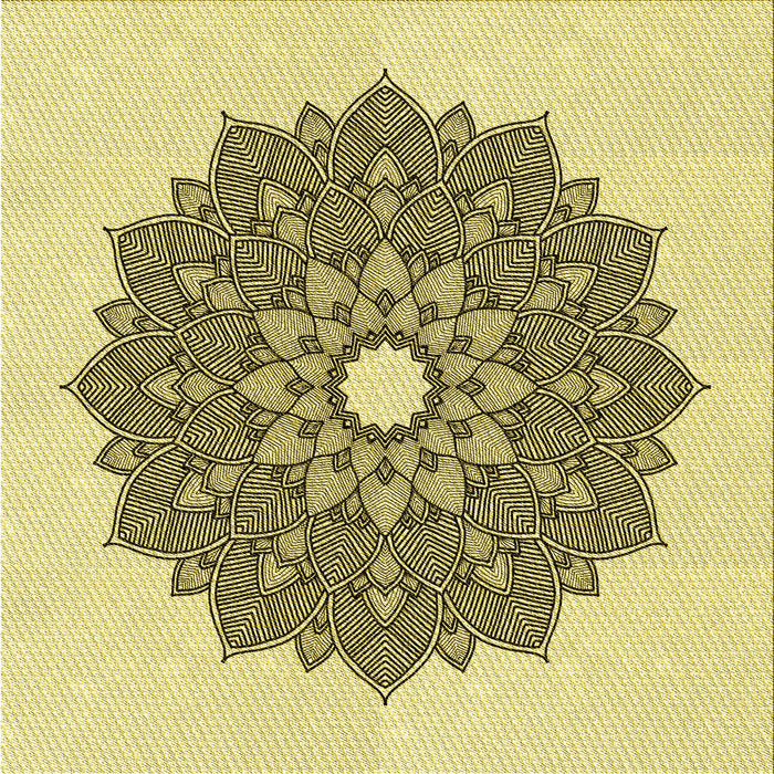 Round Machine Washable Transitional Mustard Yellow Rug, wshpat1902yw