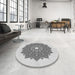 Round Machine Washable Transitional White Smoke Rug in a Office, wshpat1902