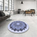 Round Patterned Blue Rug in a Office, pat1903blu